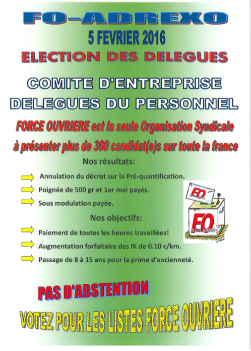 elections_2016 Le syndicat FO informe et défend le personnel Milee | Syndicat FO au service des salariés d'ADREXO