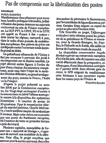 monde Syndicat FO au service des salariés d'ADREXO - EXTRAIT DU JOURNAL LE MONDE DU 7/06/2007